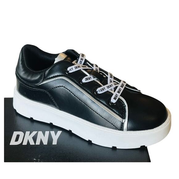 NEW DKNY Brooke Glitter SNEAKER Little Girls 1 Black & White SHOES Laced In Box - Picture 2 of 8